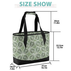 Hawaiian Green Kalo Leaves Eco-friendly PEVA Lining Insulated Picnic Beach Cooler Tote Grocery Shopping Cooler Bag with Zipper - Product Image 3