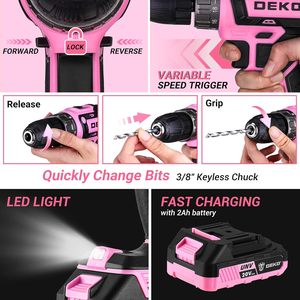 ชุดสว่านไร้สาย Deko 20V พร้อมแบตเตอรี่และอุปกรณ์เสริมสำหรับซ่อมแซมบ้าน - Product Image 6
