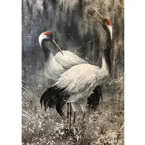 Cuadro de grulla abstracta y moderna, pintura al óleo de animales de lujo, lienzo, arte de pared, decoración para sala de estar, venta al por mayor