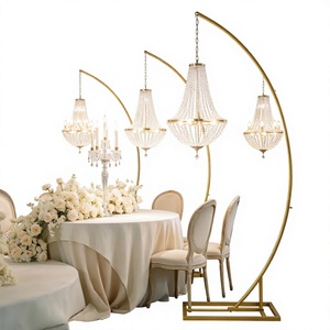 Lámpara de Araña Moderna de Cristal para Jardín, con Arco Dorado Curvo, de Pie, con Enchufe, 120cm X 250cm, Decoración para Bodas - Product Image 2