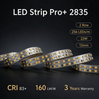 Bande LED Pro+ 2835 2 rangées 256 LED/m 24V 22W 4L 12mm Garantie 3 ans CRI 83+ 160LM/W