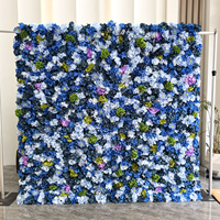 Mur de fleurs artificielles en soie bleu poussière, panneau décoratif pour toile de fond