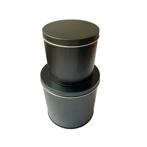 Di alta qualità nero opaco nidificato tè rotondo scatola di latta set lattine di caffè Dia90 H85mm e Dia120 H120mm