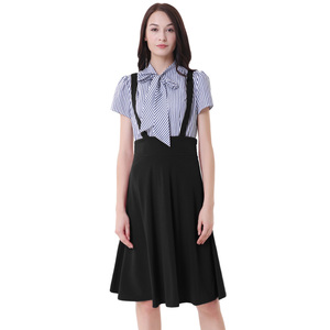 OEM Women's Vintage Flared A-Line Pinafore Solid Color <strong>Suspender</strong> <strong>Skirt</strong> for Women - Product Image 2
