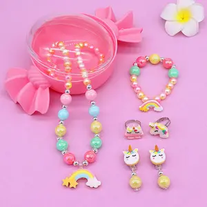 Shenglan New children's necklace bracciale cute unicorn rainbow collana set di gioielli per ragazze