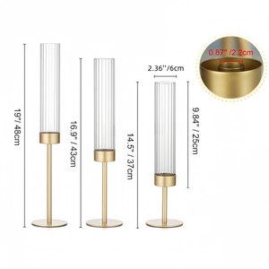 Decorazione per la tavola di nozze alto uragano oro portacandele copri candela in metallo portacandele con vetro - Product Image 3