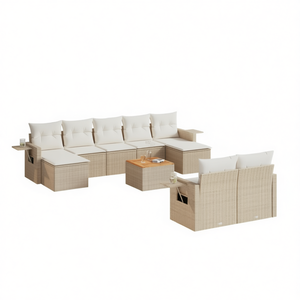 Conjunto de Sofás de Jardín de Ratán Beige, 6 Plazas, Muebles de Exterior con Almacenamiento, Diseño Contemporáneo - Product Image 1
