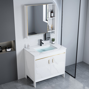 Modern smart storage mirror cabinet white washbasin floor cabinet LED monochrome light strip - Product Image 3
