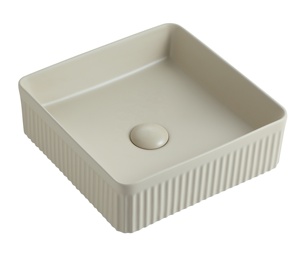 TAME PZ6502-MK 2025 Nouveau lavabo de salle de bain en céramique carré de couleur kaki clair avec un design créatif à rayures verticales - Product Image 2
