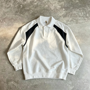 <b>Men's</b> White Raglan Sleeve <b>Pullover</b> Sweatshirt With Color Blocking Button Collar Regular Fit Casual Sweatshirt for <b>Men</b> - Product Image 2