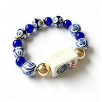 Neuartiges Mahjong Joker-Stein Geschenk-Armband, Blau-Weißes Porzellanmuster Perlen-Stretch-Armband Glücksbringer-Schmuck Geschenk für Frauen