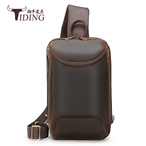 Sac de poitrine en cuir véritable Tiding pour homme, sac bandoulière marron foncé pour les loisirs et les voyages - Product Image 1