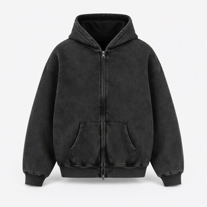 Sweat-shirt à capuche zippé vintage délavé pour homme, 355 GSM, épais, en molleton, coupe oversize, style streetwear, veste athlétique - Product Image 1