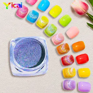 YICAI Pigment Supplier 9D Magnetic Rainbow Cat Eye Hologram Pigment Unicorn Nail Gel Polish Mirror Powder