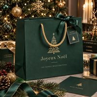 Sac de shopping en papier kraft recyclé de luxe vert pour Noël avec impression de logo personnalisé pour l'emballage de cadeaux de Noël