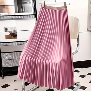 Jupe longue plissée noire élégante à taille haute, simple et décontractée, pour l'été - Product Image 2