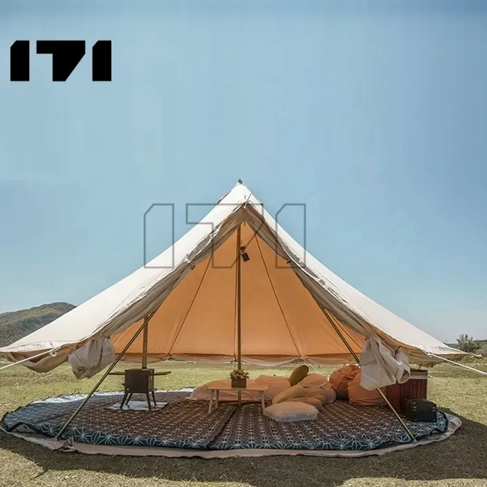 خيمة Teepee يورت كبيرة الحجم, مظلة قماش على شكل جرس مقاس 6 م ، مستديرة ، تسع 10 أشخاص ، للتخييم في الهواء الطلق ، عائلية ، خيمة تخييم