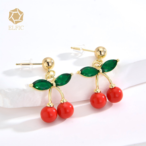 इलिक थोक आकर्षण ओरो लैमिनेडो 14k चेरी फल गहने सेट नेकलेस इयररिंग्स 2 टुकड़े सेट सोने के मोती - Product Image 2