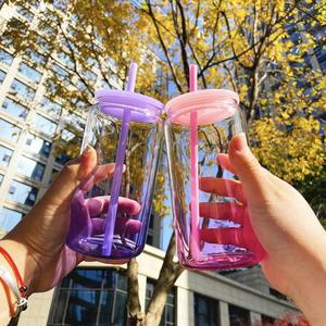 Us Warehouse Unbreakable 16Oz <b>Clear</b> Ombre <b>Jelly</b> Color Can Gradient Colorful Acrylic Blank Plastic Tumbler Cup for Vinyl - Product Image 3