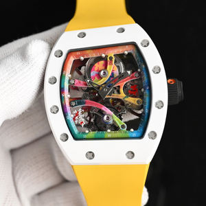 Montre mécanique squelette de créateur haut de gamme style RM pour homme, avec mouvement ajouré coloré motif graffiti et bracelet jaune vif - Product Image 2