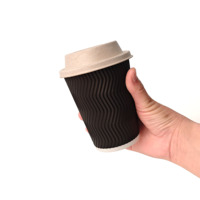 Tasse de papier peint à Double ondulation de café chaud froid jetable de haute qualité de 12oz avec couvercle en bagasse