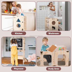 Bangku anak tangga, alat belajar menara pembantu kayu untuk balita berdiri dapur lipat tinggi dapat diatur - Product Image 3