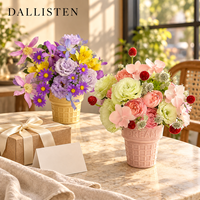 Dallisten – Arrangement de pivoines et orchidées artificielles en gros, pot en céramique rose, centre de table en fausses fleurs pour la décoration de la maison, de mariages et d'anniversaires