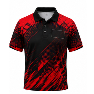 Polo de Manga Corta para Hombre, Estampado Geométrico Rojo y Negro, Secado Rápido, Estilo Deportivo Informal, Corte Regular - Product Image 1