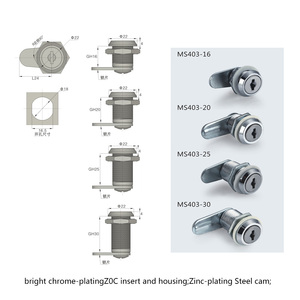 Cilindro de Liga de Zinco Zincado D12x16/20 à Prova d'Água com Chave Igual para Caixa de Ferramentas Mini com Fechadura <span class=keywords><strong>Cam</strong></span> MS403-20 ROHS - Product Image 2