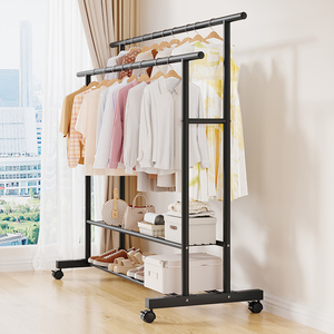 Perchero Metálico Móvil de Doble Barra de 120 cm con Estantes de Almacenamiento, Perchero para Ropa y Zapatos para Dormitorio o Balcón - Product Image 2