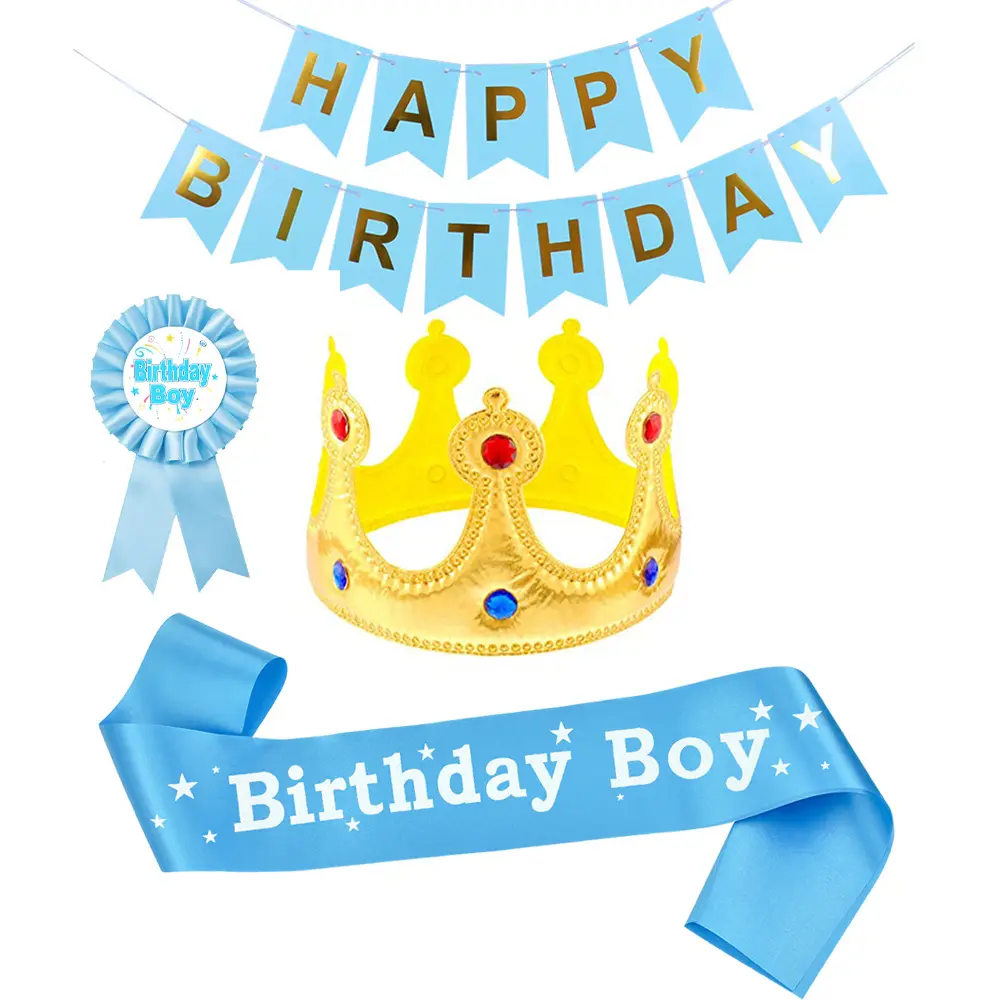 Festa 1 ° compleanno ragazzo/ragazza che decora la prima festa Royal Boy Crown, Banner di buon compleanno, fascia in raso