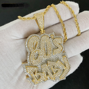 Iced Out Bling CZ Huruf 80-An Bayi Liontin Kalung Dua Nada Disepuh Zirkon Bayi Pesona Kalung Pria Wanita Hip Hop Perhiasan Baru - Product Image 2