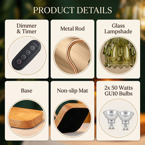 Lampe chauffe-<span class=keywords><strong>bougie</strong></span> avec abat-jour en verre gaufré en forme de cloche, bord ondulé en forme de pétale, base en bois massif, bras réglable, sans flamme, à intensité variable - Product Image 6