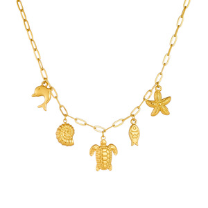 Ocean Life Series Gold Plated Pendant Chain Stainless Steel Turtle Starfish Dolphin Fish Charm Necklace Gift - Product Image 5
