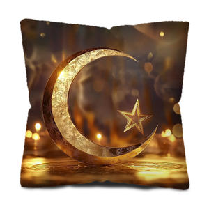 Fodera per cuscino bohémien marrone scuro con intricato disegno islamico a <span class=keywords><strong>mezzaluna</strong></span> e stella, decorazione dorata, cuscino moderno - Product Image 6