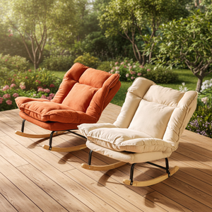 كرسي استرخاء هزاز فاخر وعصري مع مسند للقدمين، مصنوع من الخشب الصلب الصديق للبيئة، مناسب لغرفة النوم وغرفة المعيشة والمنزل والفنادق - Product Image 6