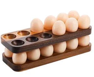 Caixa de armazenamento de ovos artesanal, artesanato em madeira para organizar ovos, prateleira de cozinha dupla camada