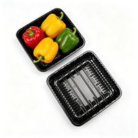 Wegwerp PET plastic bakje zwart vierkant voedsel groente fruit container voedselverpakking supermarkt groothandel