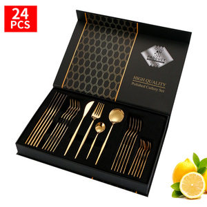 Set di Posate Dorate da 24 Pezzi per Banchetti e Matrimoni, con Confezione Regalo - Product Image 4