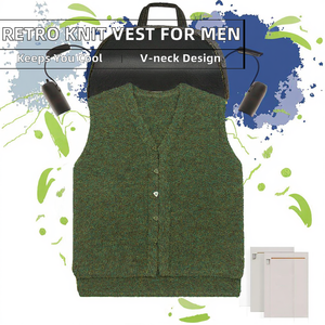 Chaleco de Punto Personalizado al por Mayor para Hombre, Estilo Universitario, Retro, Transpirable, para Invierno, con Múltiples Bolsillos - Product Image 2