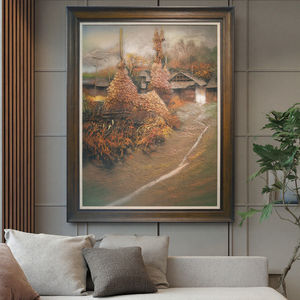 Decorazione Artistica da Parete in Stile Rustico Fatta a Mano Pittura Materica a Effetto Sabbia su Tela con Cornice Ornamento per la Casa Opera d'Arte Artigianale con Paesaggio Vegetale - Product Image 3