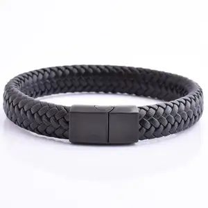 Brand New Wholesale Luxury Men'S Magnetic Clasp Men Jewelry Real Leather Bracelet