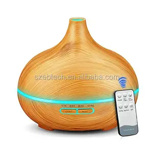 Diffuser Aroma ultrasonik, kontrol jarak jauh 300ml bawang Diffuser Aroma kayu Grain Humidifier minyak esensial parfum dengan lampu LED