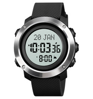 Jam Tangan Digital Muslim Skmei 1728 untuk Pria, Casing Stainless Steel, Penunjuk Kiblat, Jam Olahraga Elektronik