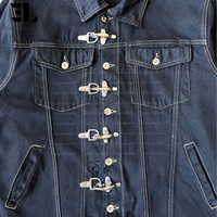 LARSUR Veste de camionneur en jean à fermoir pour pompier, lavage lourd, mouche à boutons, crochet pour pont citerne Veste en jean pour pompier