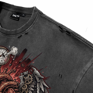 T-shirt pour homme surdimensionné, style punk, imprimé vintage, effet délavé, coton, streetwear, t-shirts de haute qualité, pour la vente en gros - Product Image 6