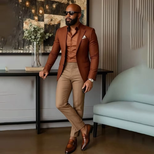 Completo da Uomo Slim Fit <span class=keywords><strong>Marrone</strong></span> di Lusso, Monopetto, 2 Pezzi (Giacca e Pantaloni), Abbigliamento Maschile di Alta Qualità, Costume da Business - Product Image 1