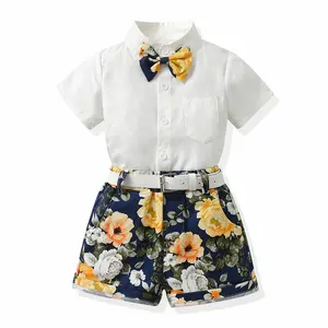 Mode New Infant Baby Boys Freizeit kleidung Junge Kurzarm hemden Blumen shorts Kleidung Sets Gentleman 2PCS Anzüge