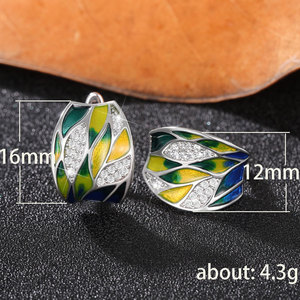 Orecchini in Smalto Verde con Zirconi, Eleganti Orecchini Pendenti Stile Naturale per Donne - Product Image 3