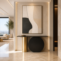 Console moderne de luxe en acier avec plateau en pierre frittée/marbre pour entrée, couloir, salon